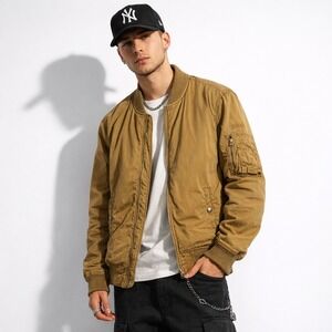 Schott 8827 Civ Mil 1913 Cotton Bomber Jacket Tan Brown Size M